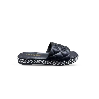 CHANEL LAMBSKIN MULE SLIPERS BLACK 391778